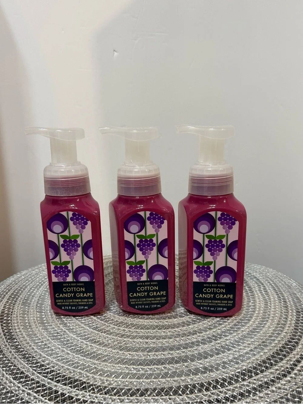 BBW Cotton Candy Grape Foaming Hand Soap Set of 3 NWT